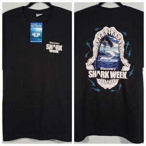 NEW - Crazy Shirts Tee Discovery Shark Week Top Men's Medium Black Cotton SS